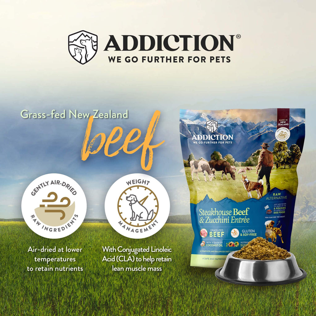 Addiction Steakhouse Beef & Zucchini Raw Alternative Dog Food 910g