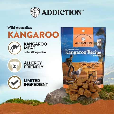 Addiction Kangaroo Meaty Bites - Hypoallergenic Dog Treats 113g