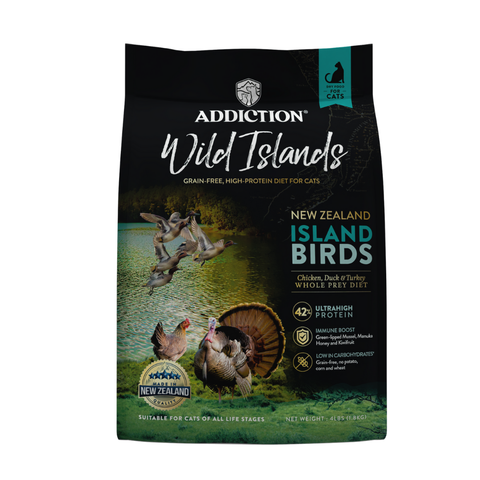 Addiction Wild Islands Island Bird New Zealand Duck, Turkey & Chicken Dry Cat Food 1.8kg, 4.5kg